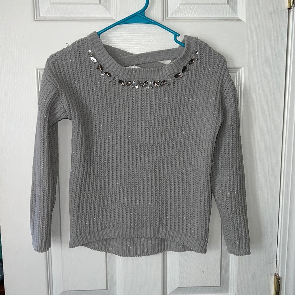 Sugar Rush Girls Gray Embellished Sweater Size Medium